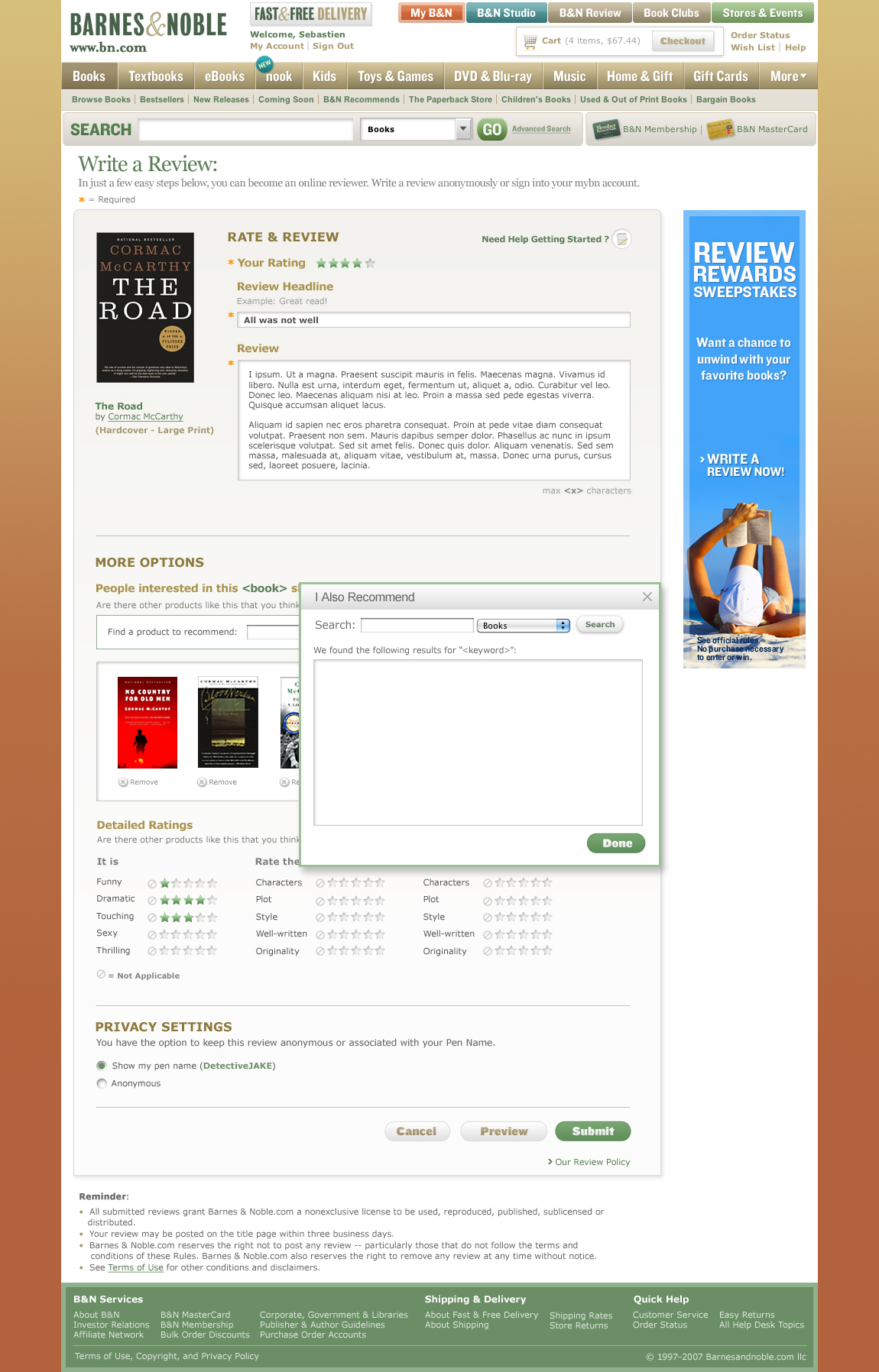 BN.COM recommendations popup