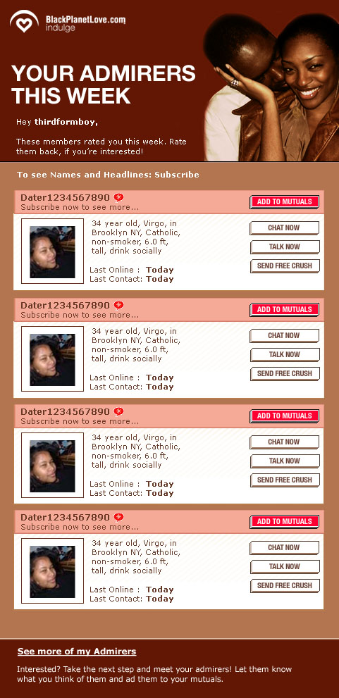 Admirers email example